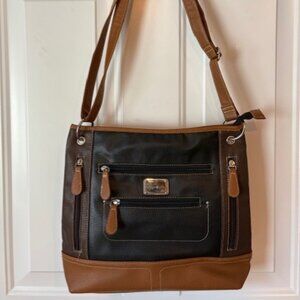 Stone & Co Black and Brown Crossbody Handbag, Faux Leather